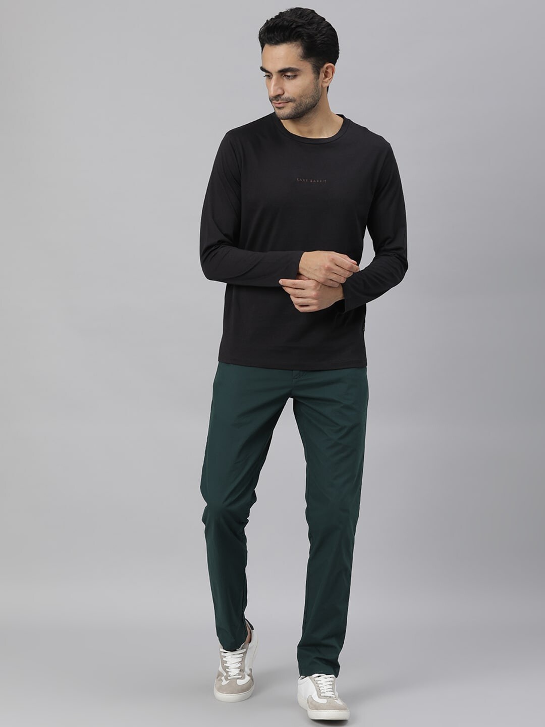 

RARE RABBIT Men Bake Mid-Rise Slim Fit Trouser, Green