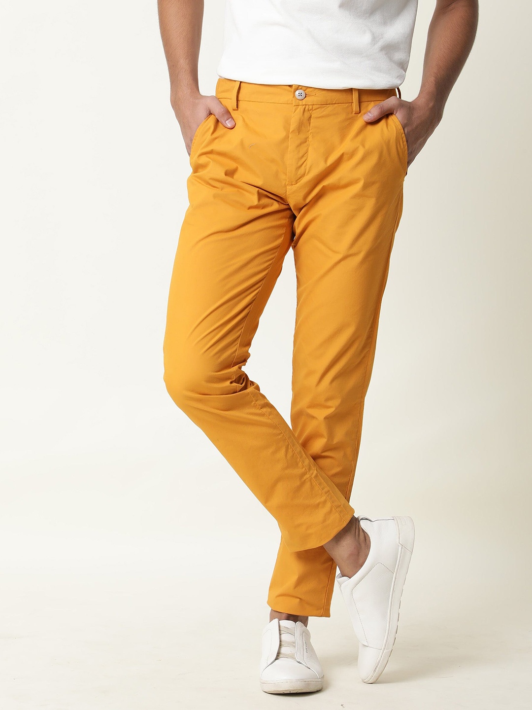 

RARE RABBIT Men Mustard Yellow Slim Fit Chinos Trousers