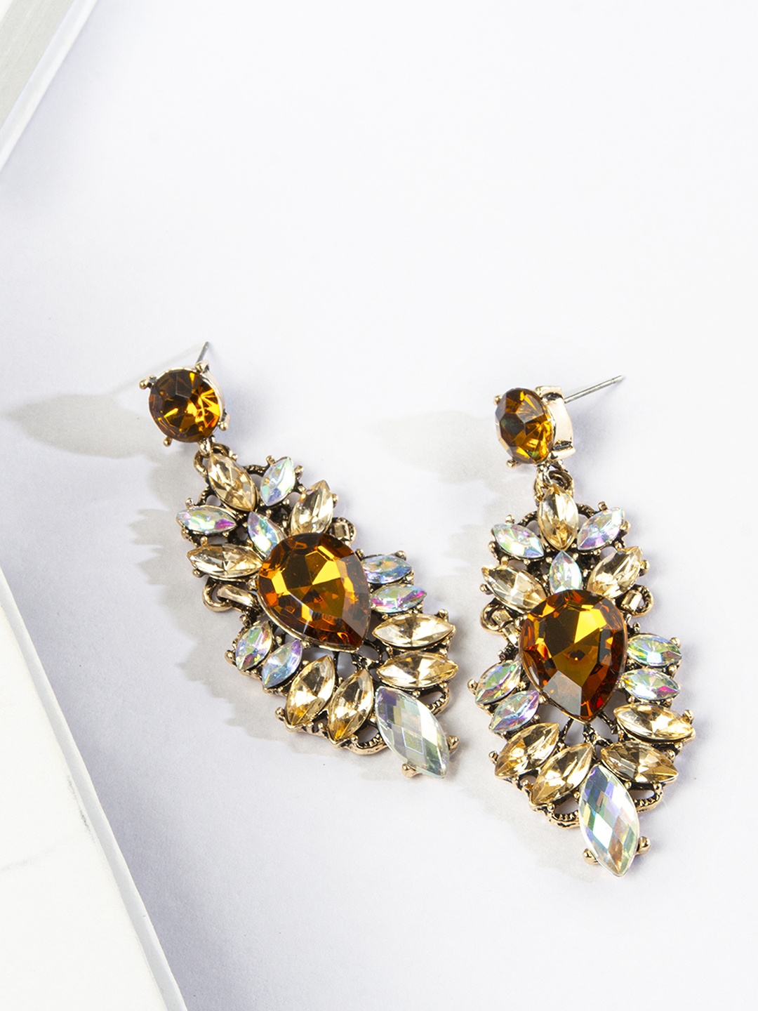 

Kazo Orange & Gold-Plated Contemporary Drop Earrings