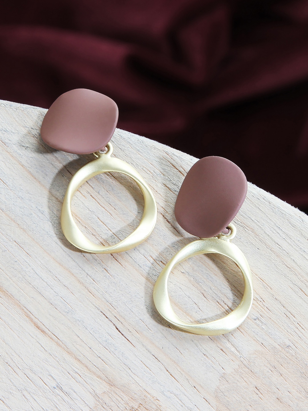 

Kazo Gold-Toned & Mauve Geometric Drop Earrings