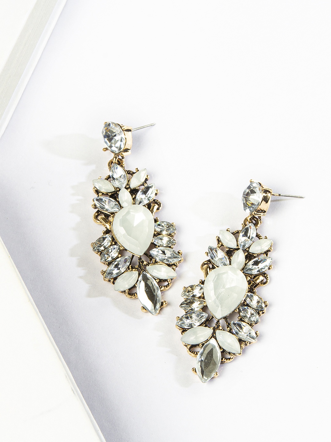

Kazo Gold-Toned & White Contemporary Drop Earrings