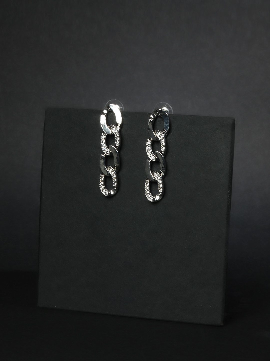 

Kazo Silver-Toned Oval Chain Drop Earrings