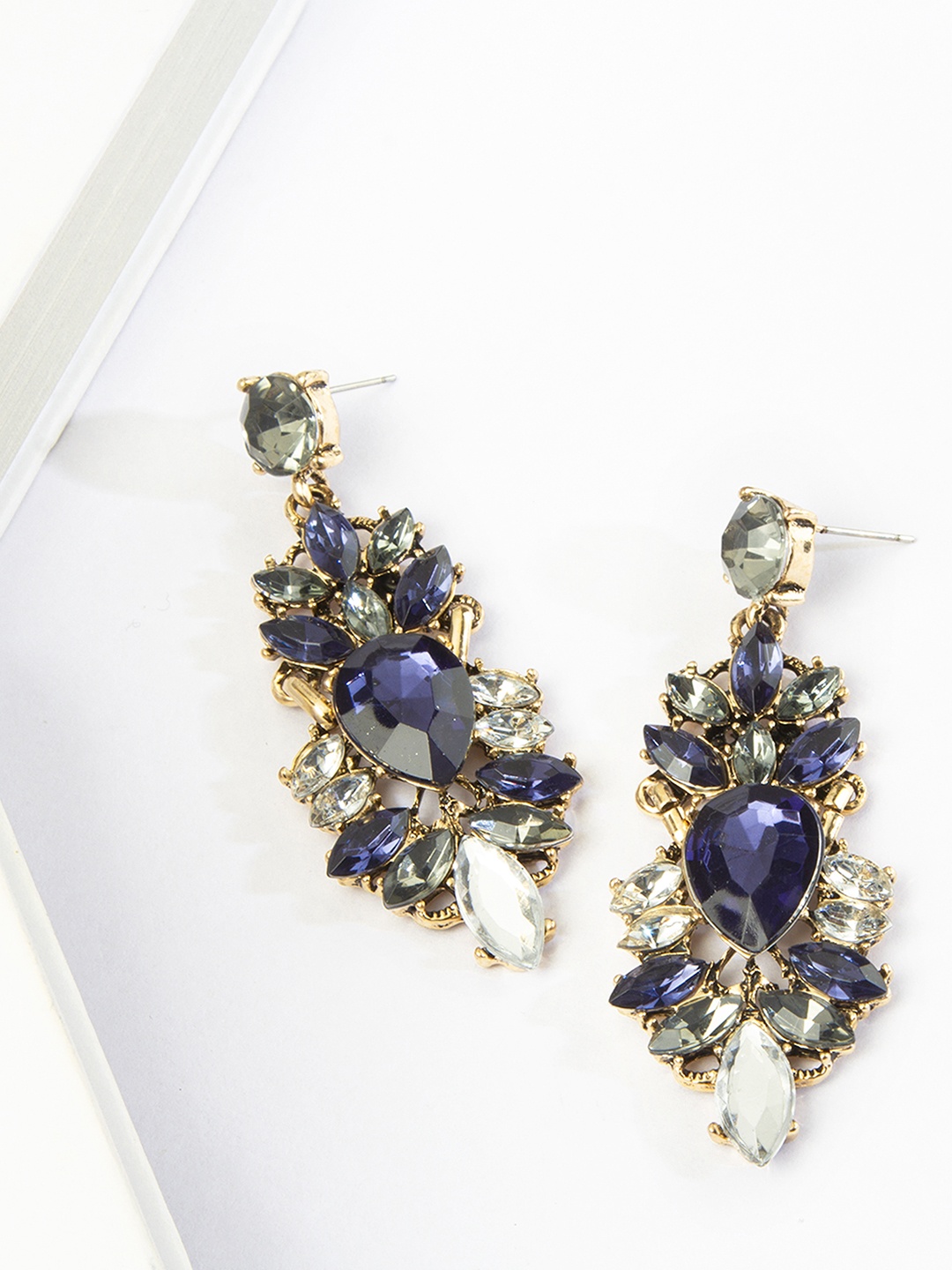 

Kazo Blue & Gold-Toned Teardrop Shaped Drop Earrings