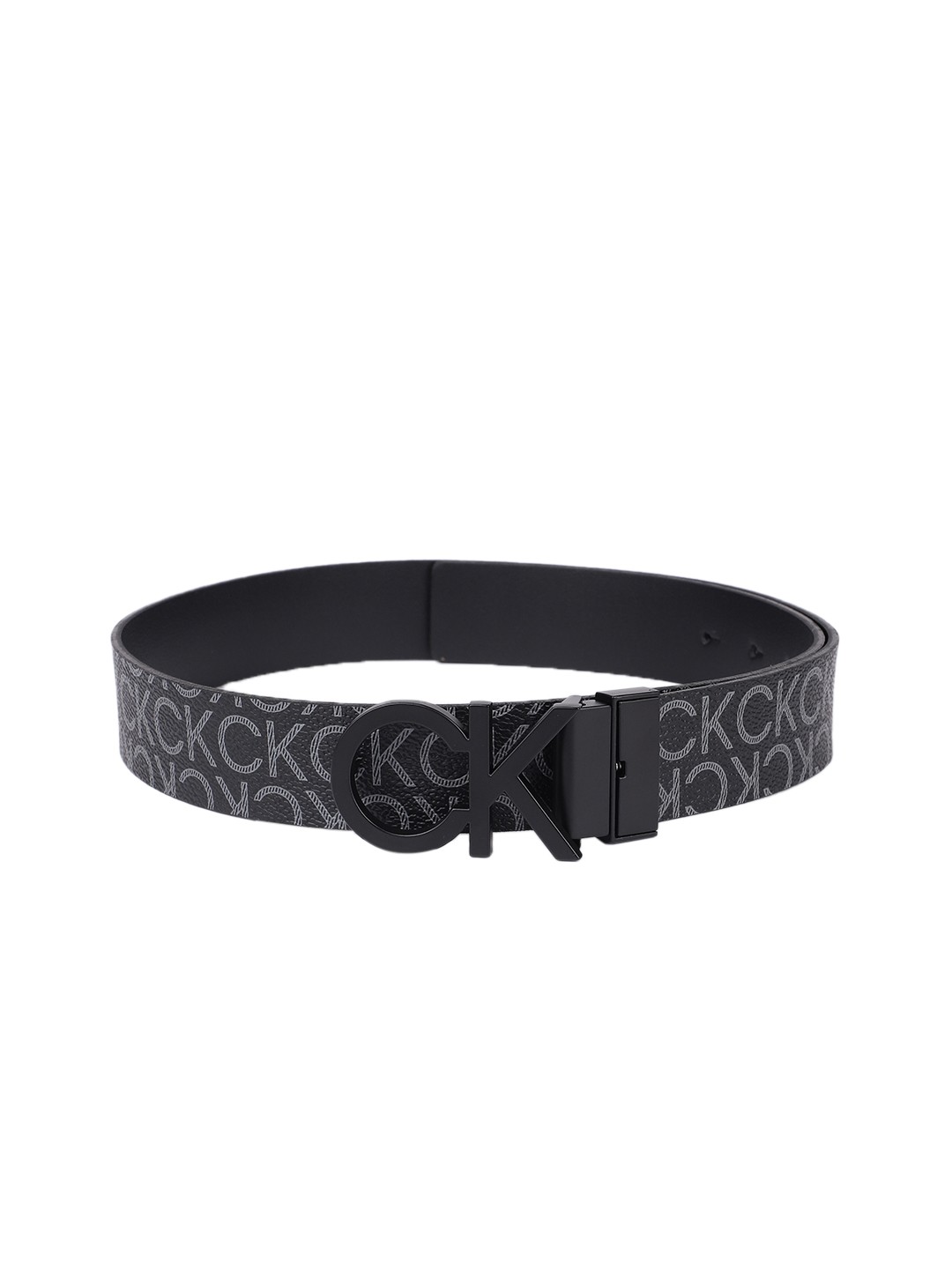 

Calvin Klein Men Black & Grey Typography Printed PU Reversible Casual Belt