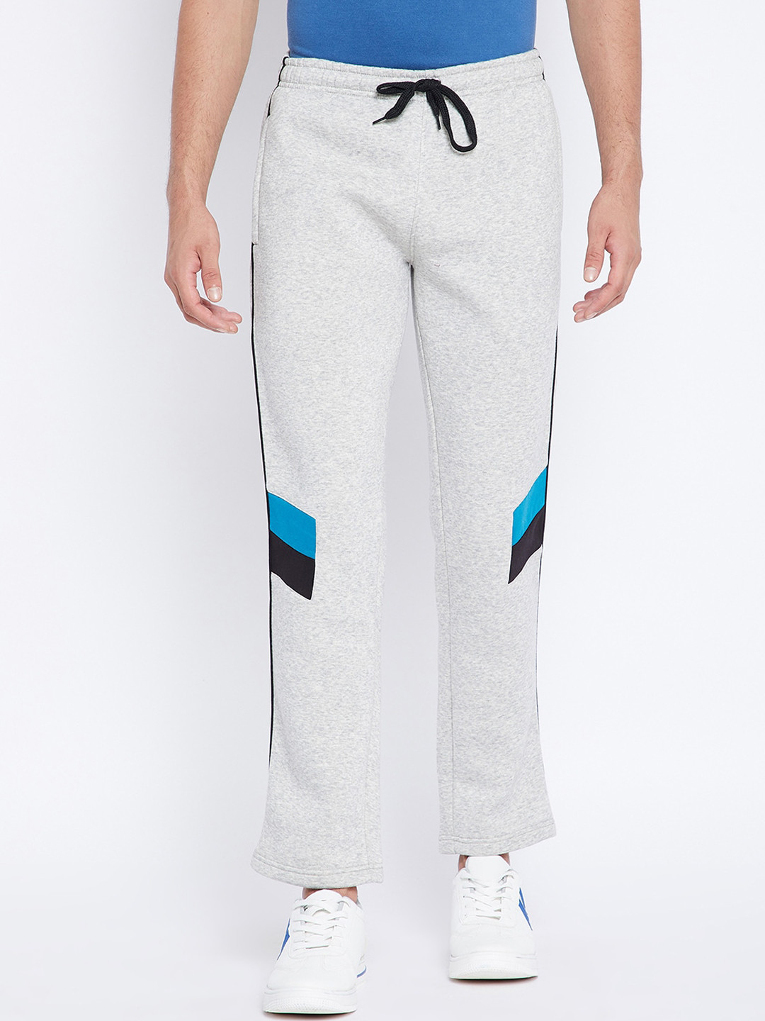 

NEVA Men Grey Melange & Blue Colourblocked Cotton Track Pants