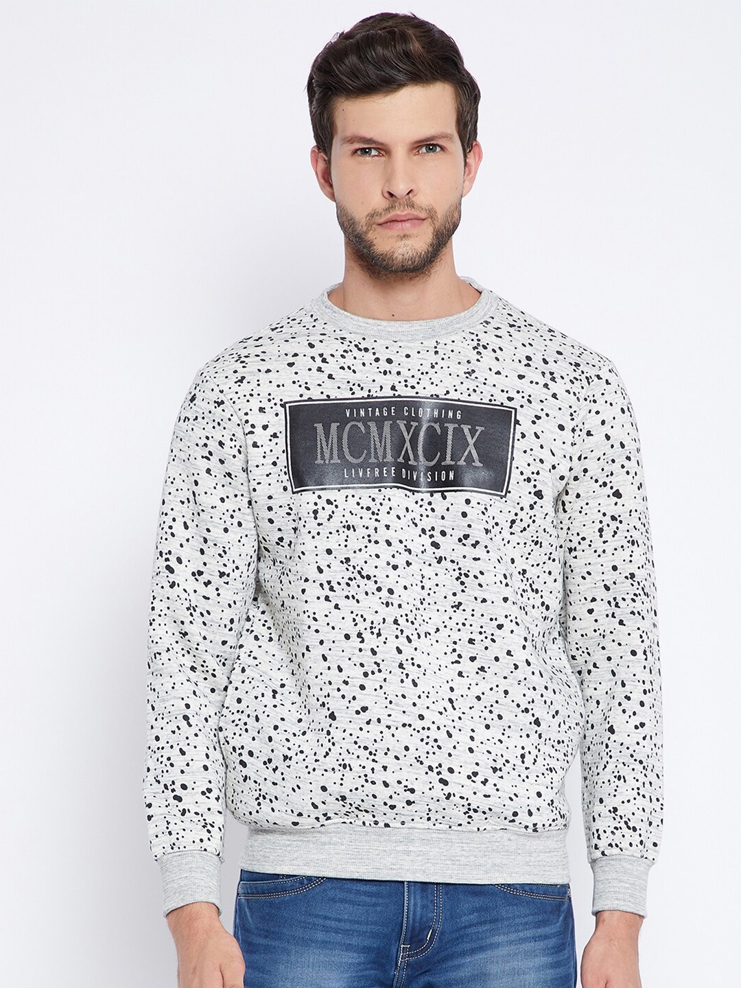 

NEVA Men Grey Melange Printed Sweatshirt