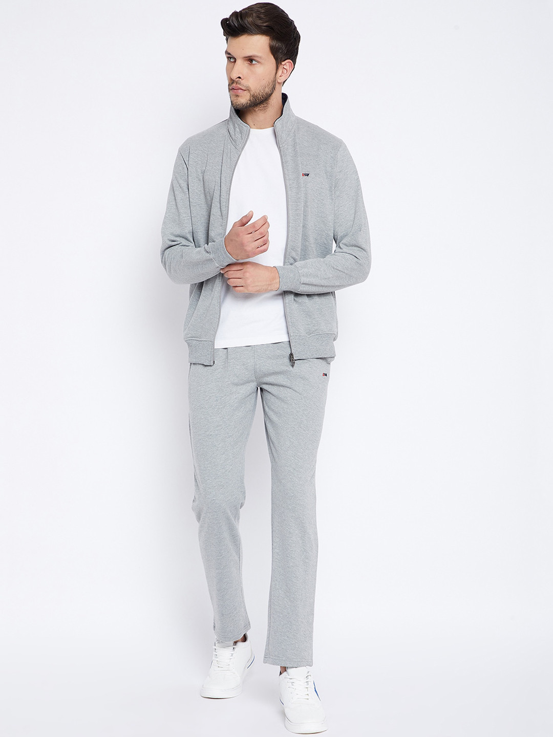 

NEVA Men Grey Melange Solid Track Suit