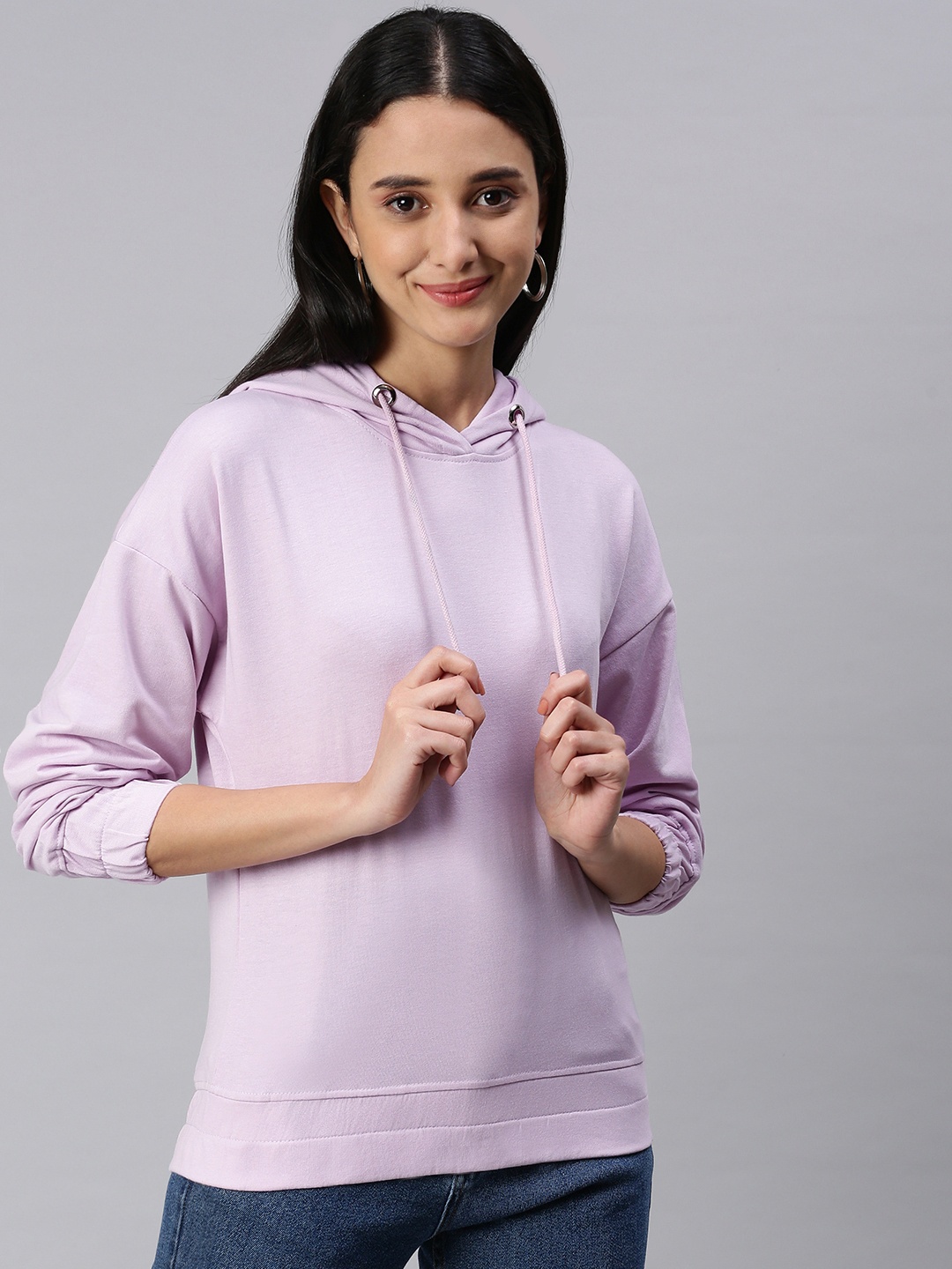 

abof Women Lavender Solid Hooded Sweatshirt