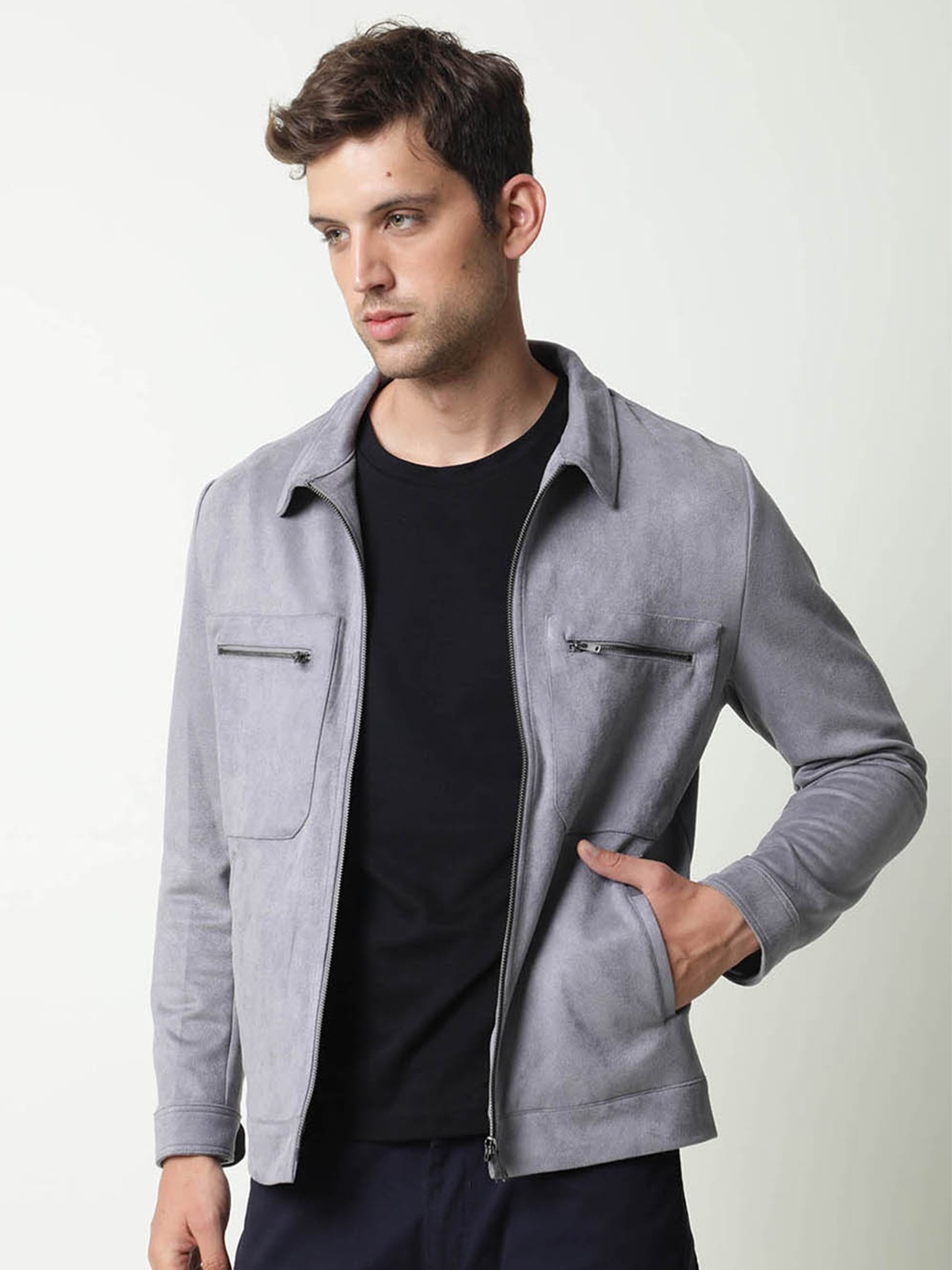 

RARE RABBIT Men Grey Solid Tailored Jacket