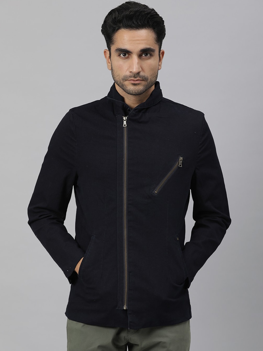 

RARE RABBIT Men Navy Blue Sporty Jacket