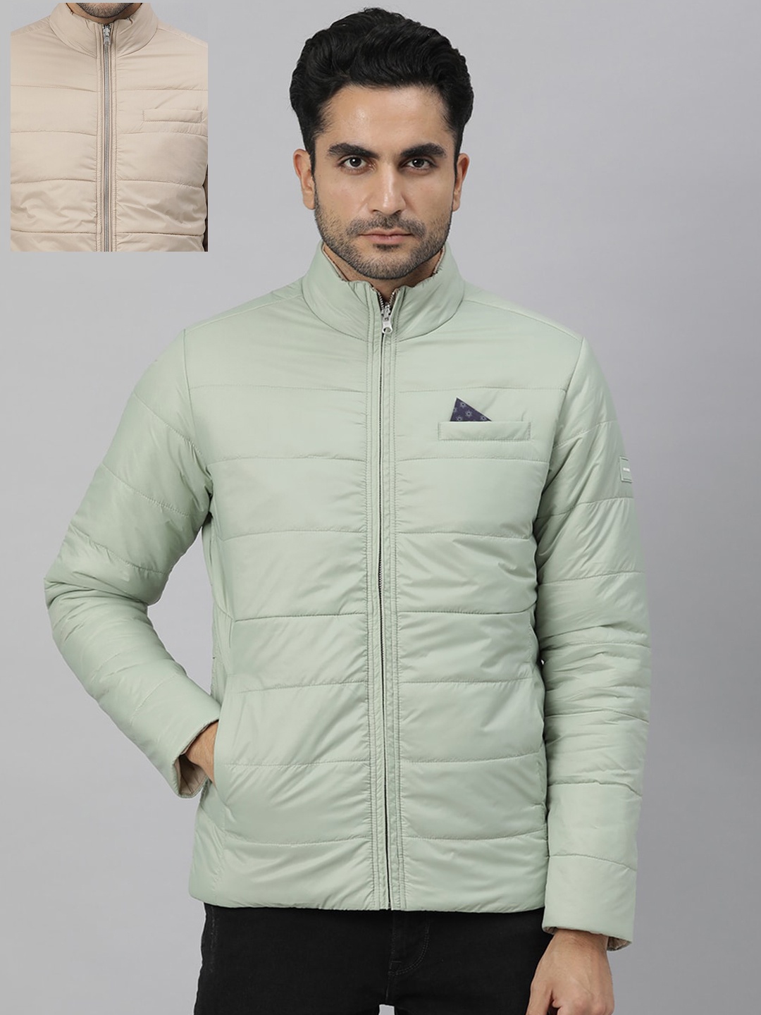

RARE RABBIT Men Beige & Green Reversible Padded Jacket