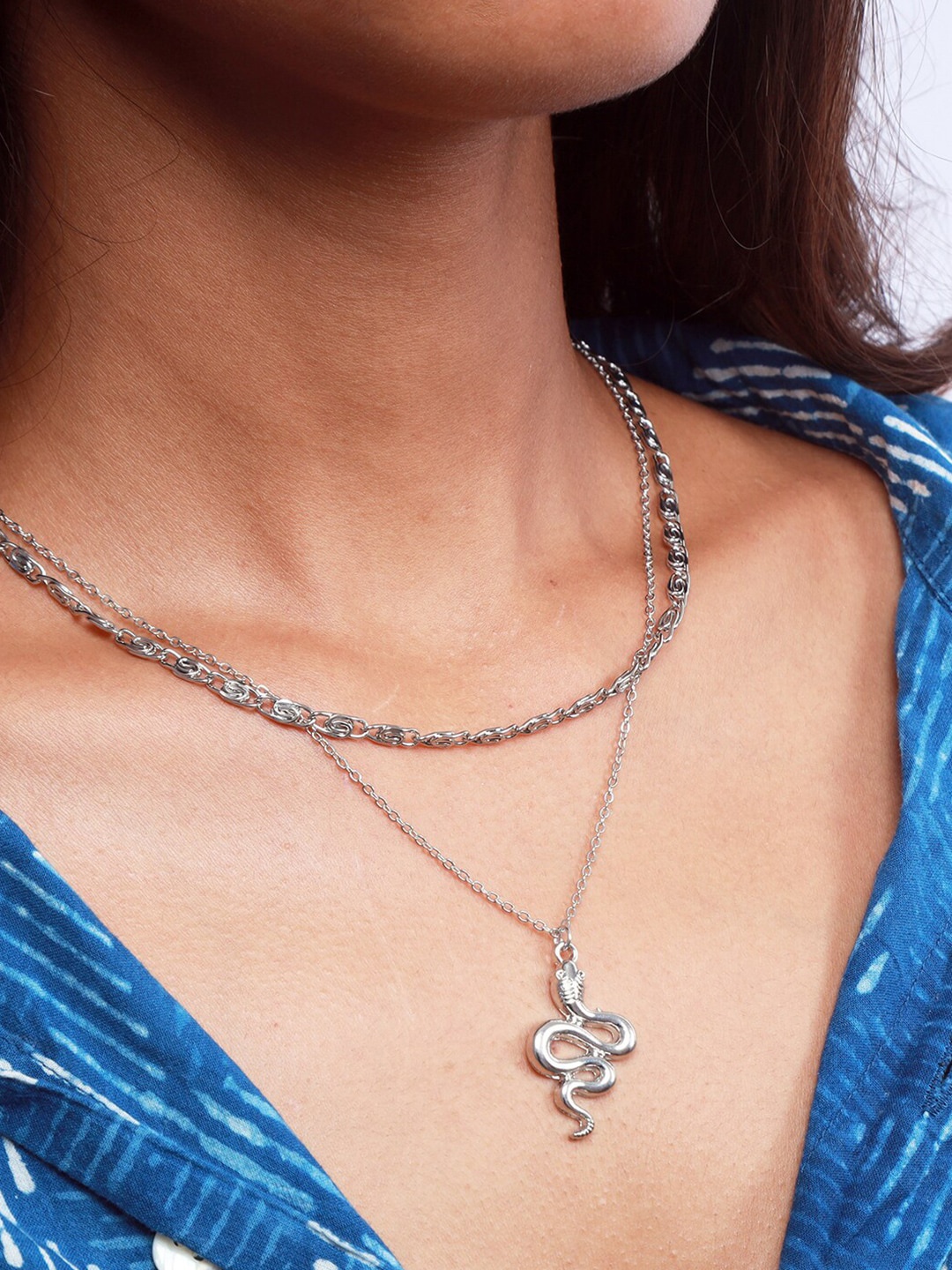 

Ayesha Silver-Plated Snake Pendant Layered Necklace