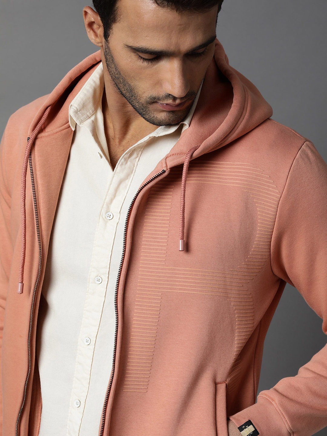 

RARE RABBIT Men Orange Hooded Sweatshirt