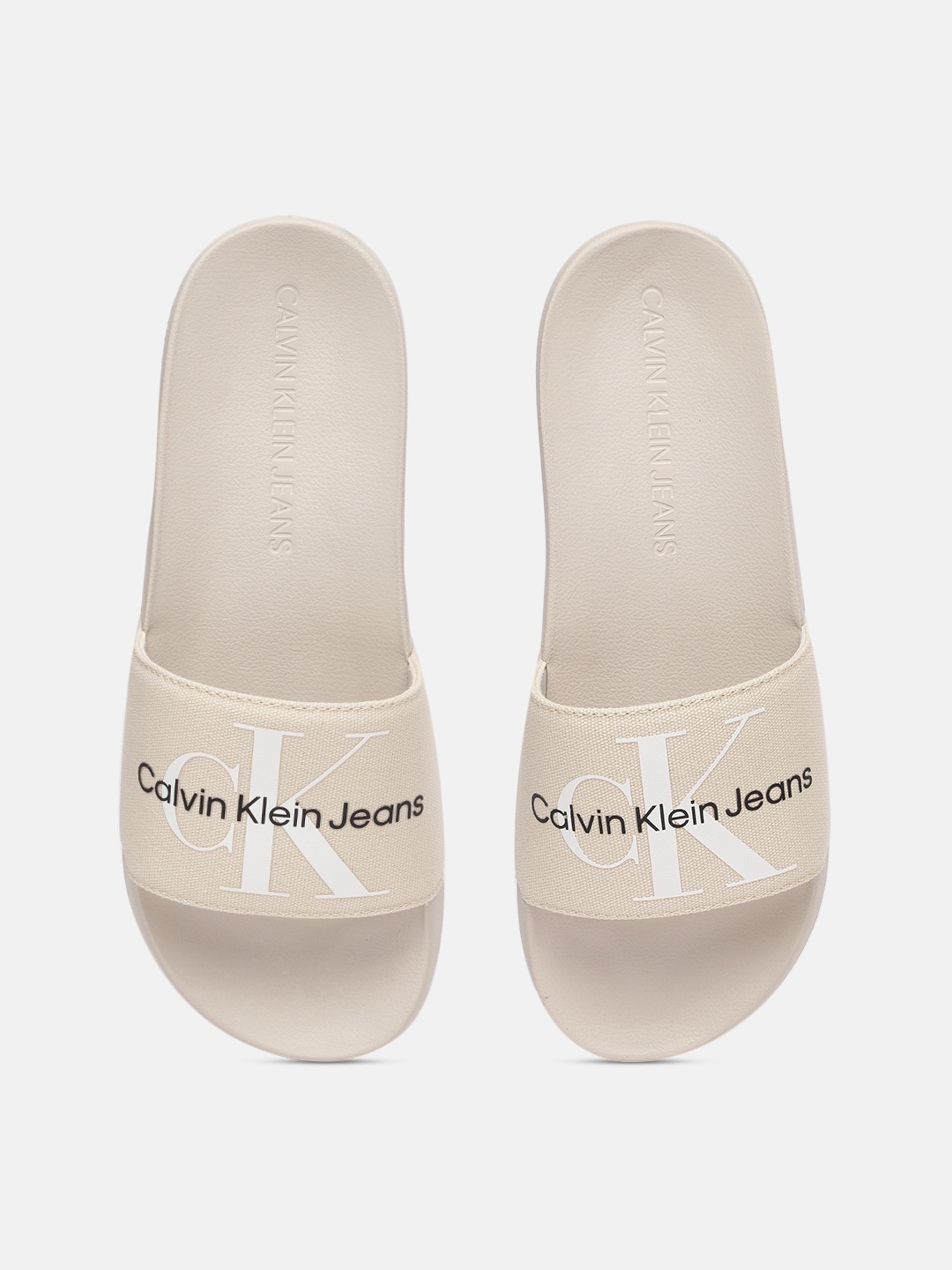 

Calvin Klein Men Cream-Coloured Printed Sliders