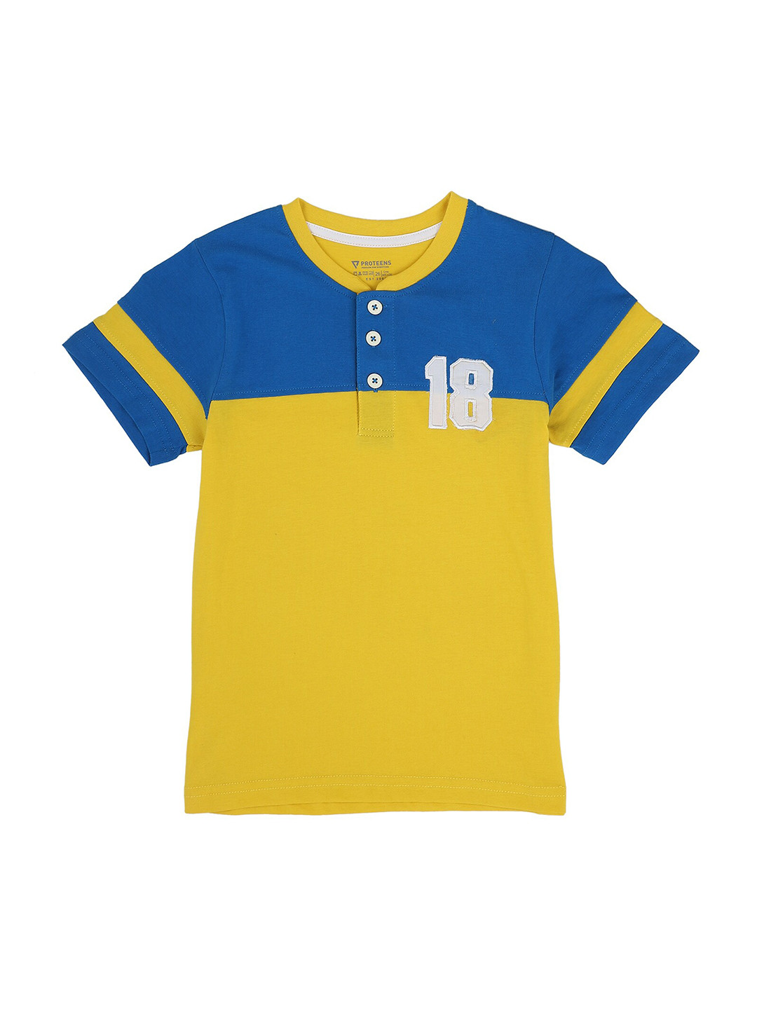 

PROTEENS Boys Yellow & Blue Colourblocked Henley Neck T-shirt