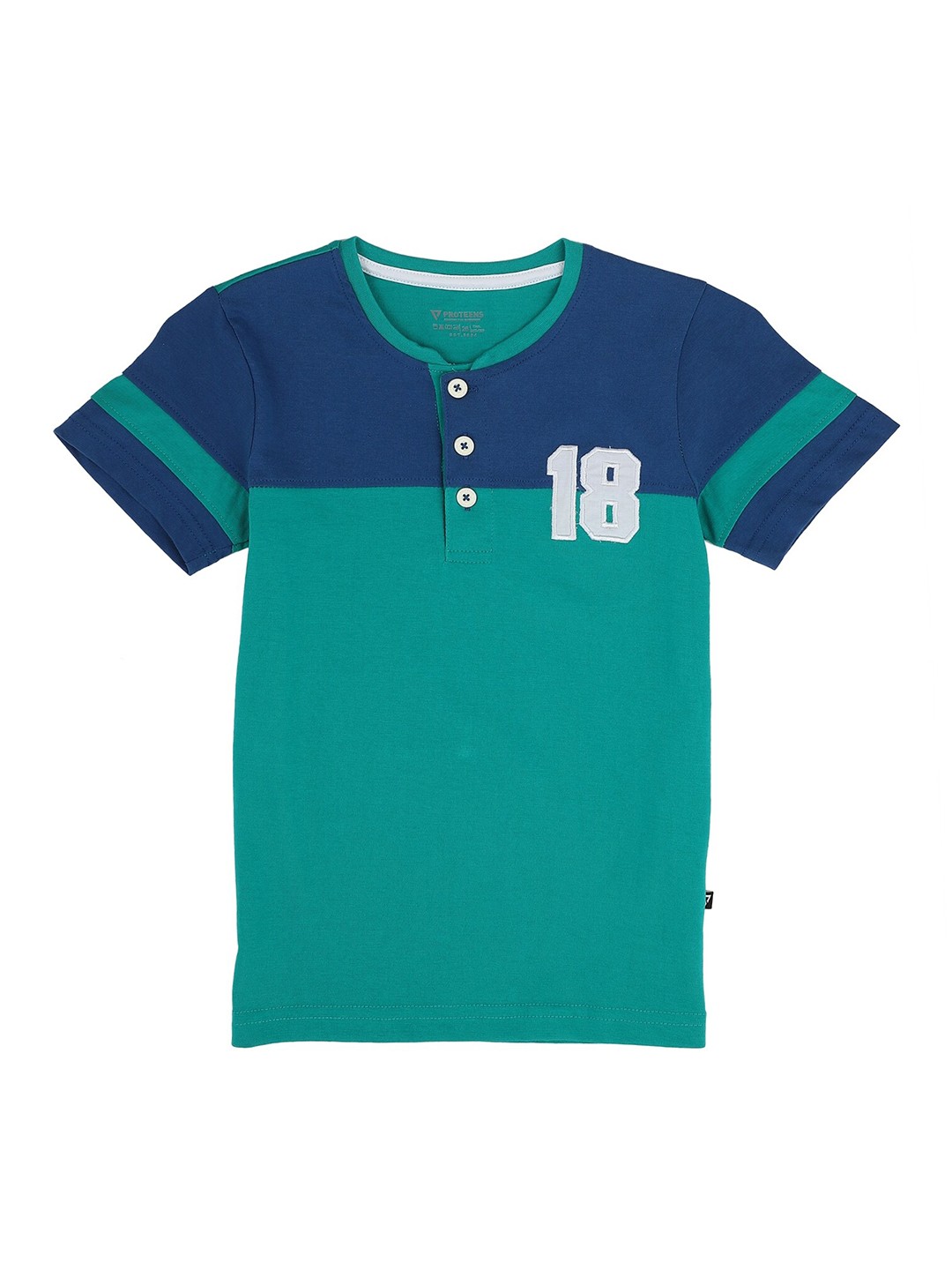 

PROTEENS Boys Blue Colorblocked Henley Neck T-shirt