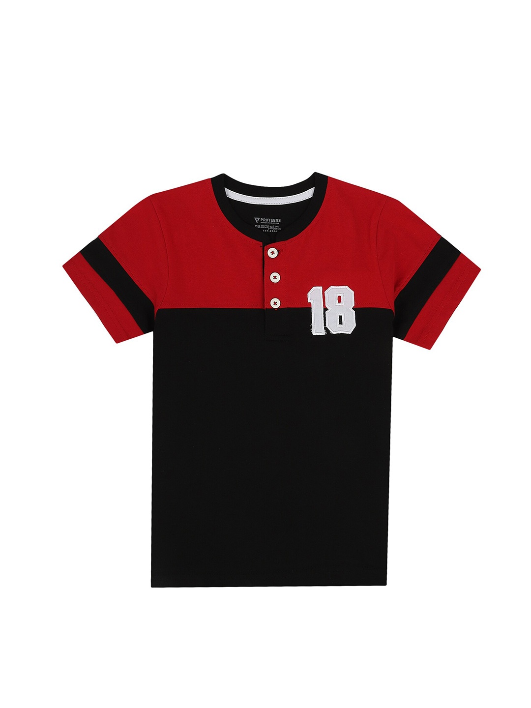 

PROTEENS Boys Black & Red Colourblocked Cotton Henley Neck T-shirt