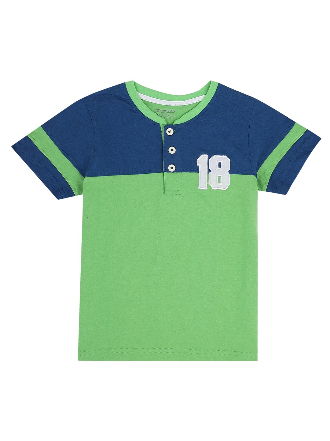 

PROTEENS Boys Green Solid Henley Neck T-shirt