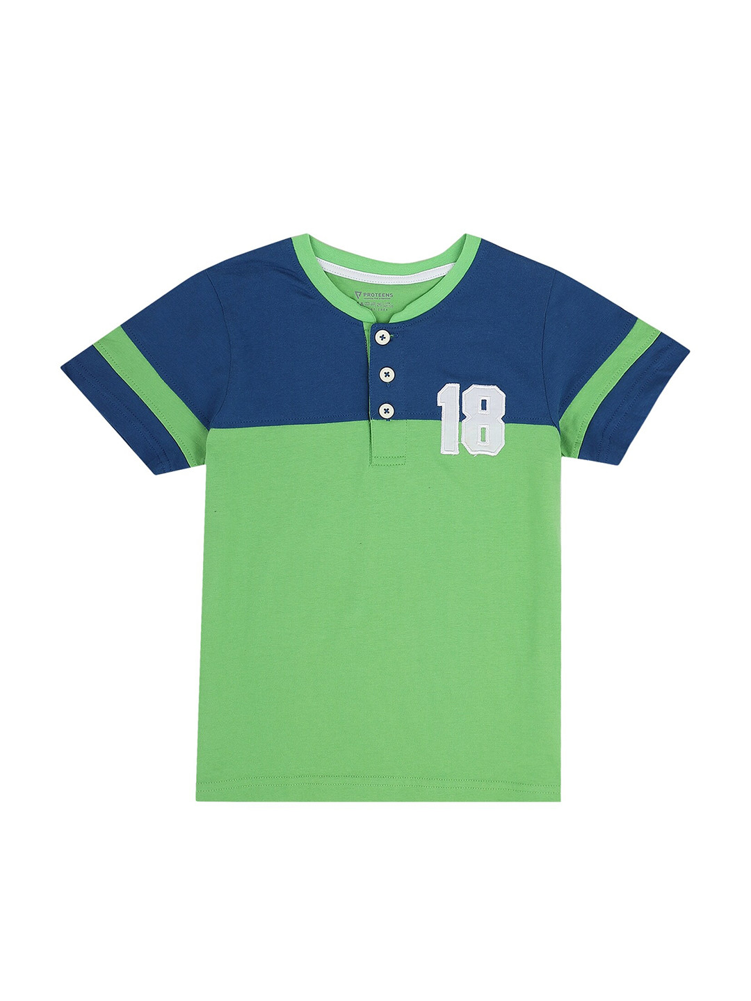 

PROTEENS Boys Green Colorblocked Henley Neck T-shirt