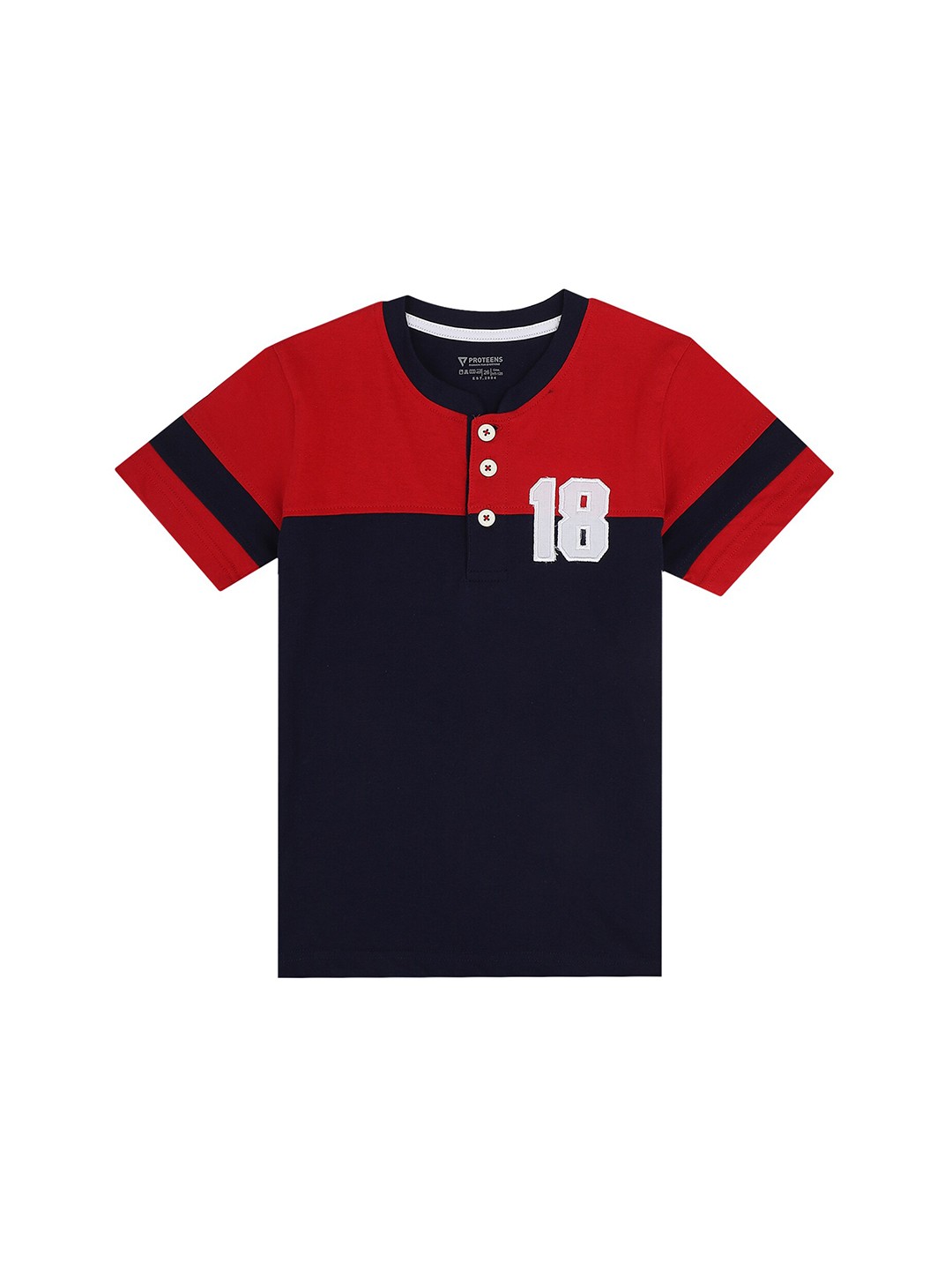 

PROTEENS Boys Navy Blue & Red Colourblocked Cotton Henley Neck T-shirt