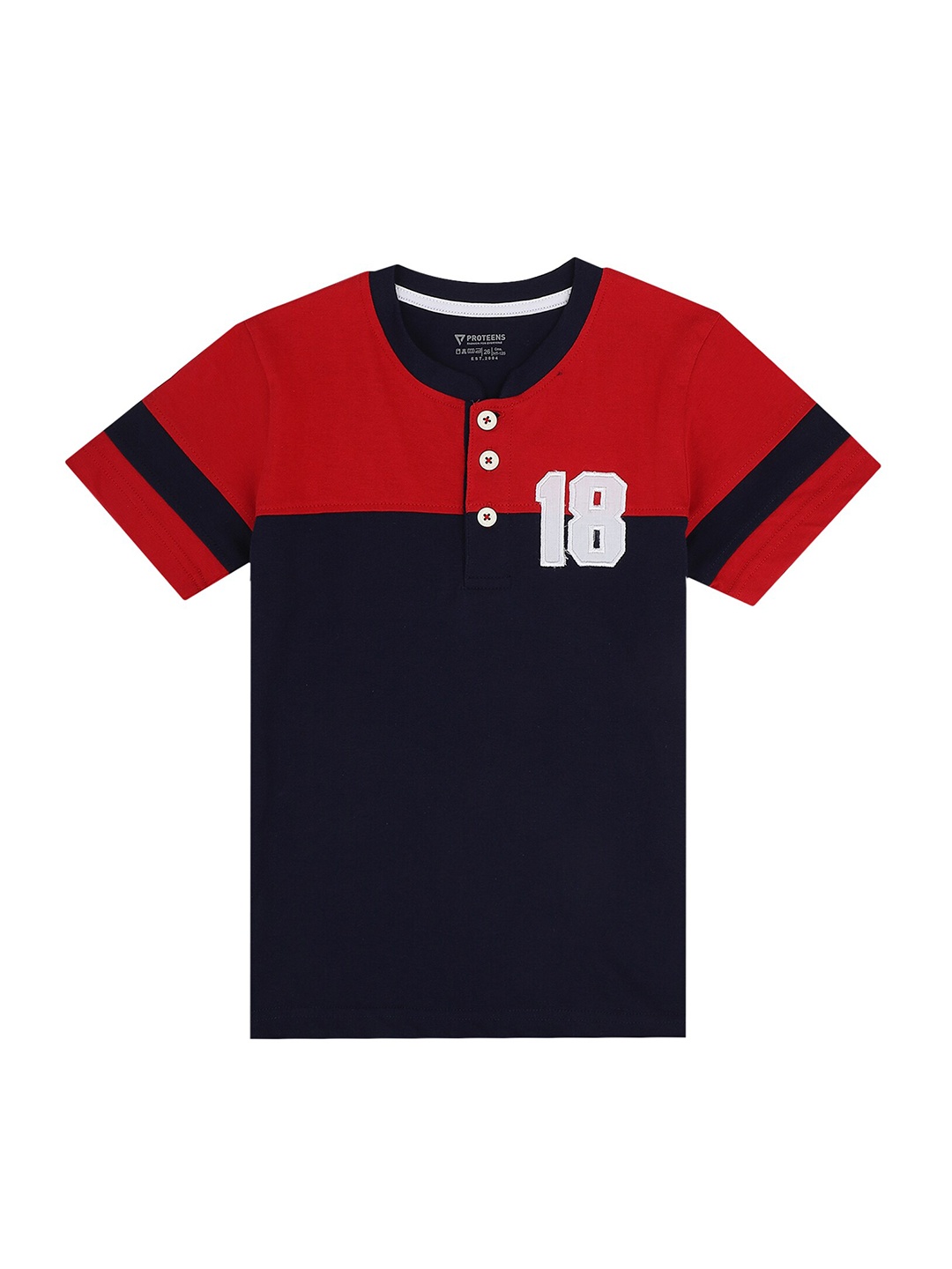 

PROTEENS Boys Navy Blue & Red Colourblocked Cotton Henley Neck T-shirt