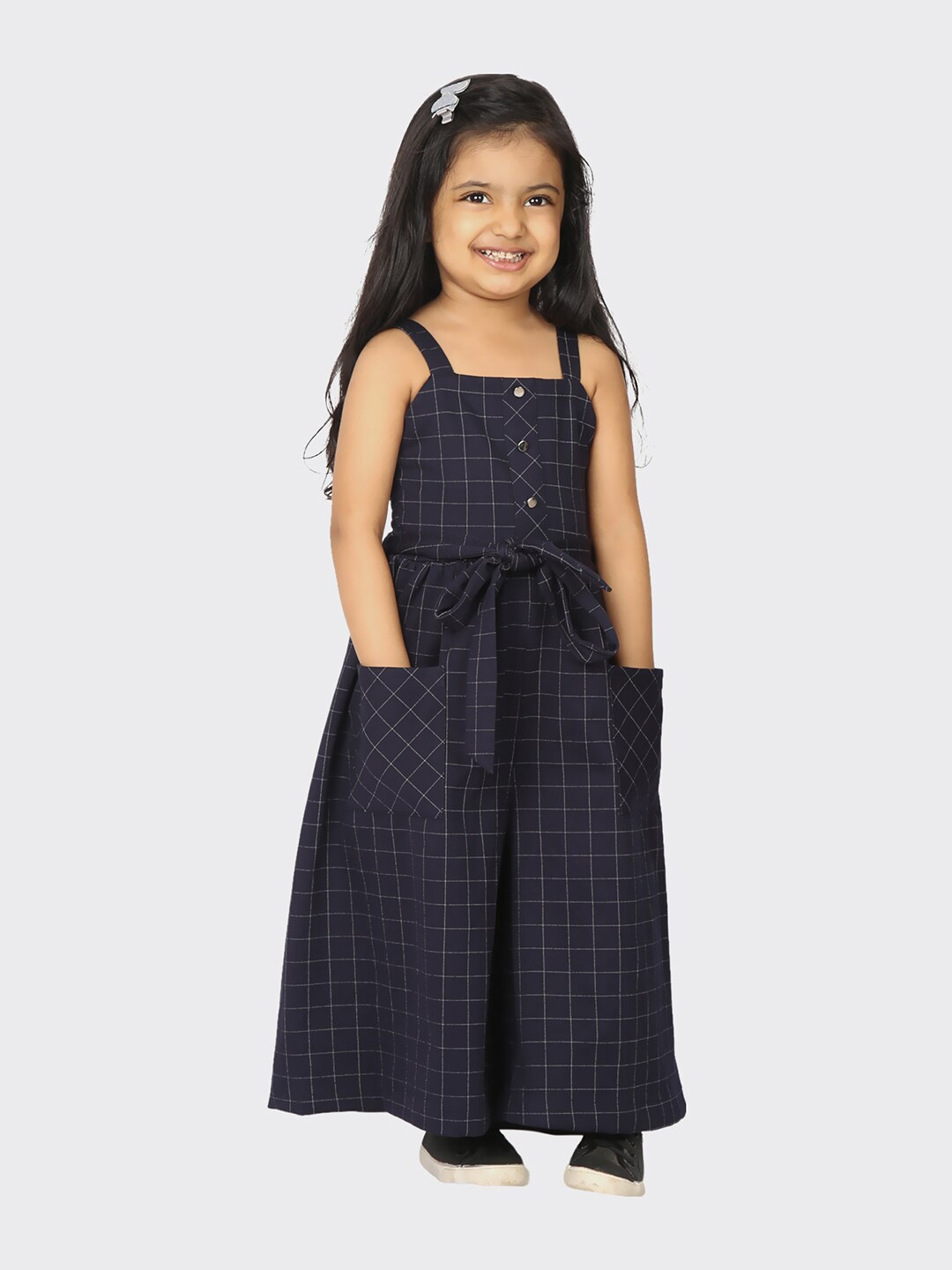 

TIC TAC TOE Girls Navy Blue Checked Basic Jumpsuit