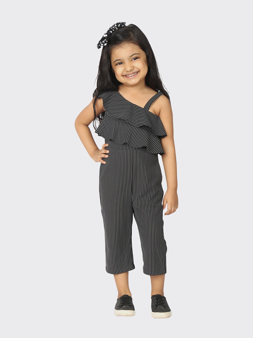 

TIC TAC TOE Girls Black & White Striped Basic Jumpsuit