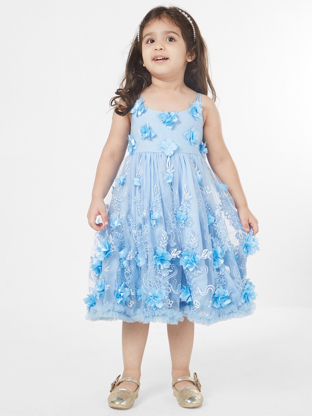 

TIC TAC TOE Blue Floral Empire Dress