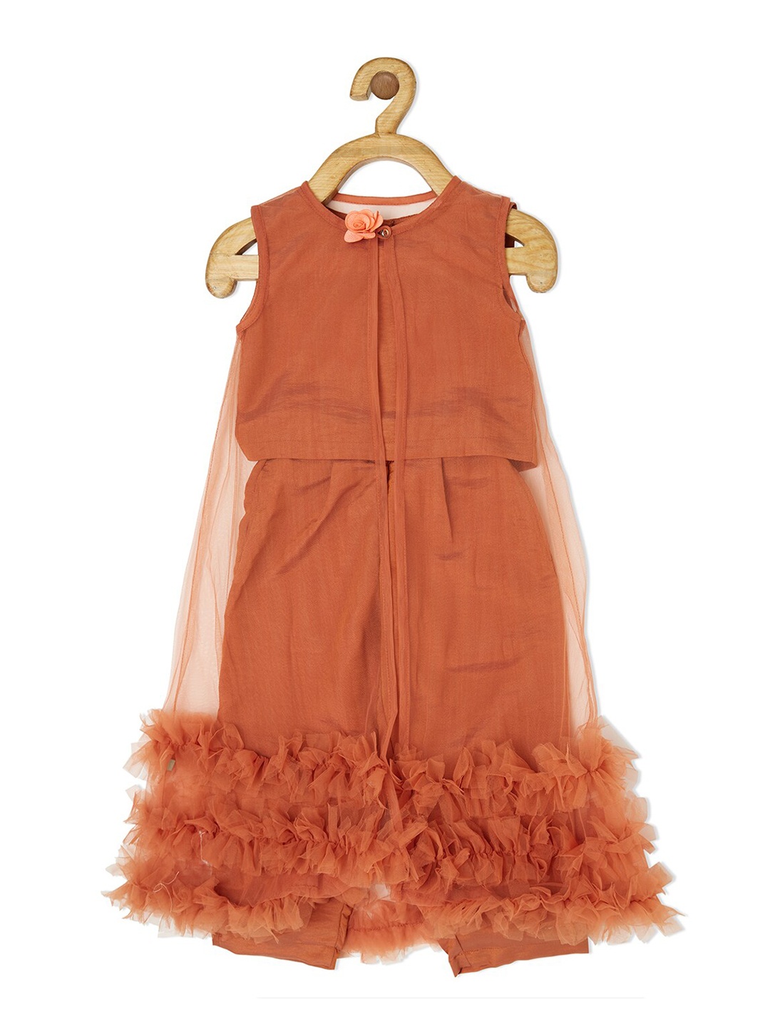 

TIC TAC TOE Girls Rust Crop Top with Trousers With a Sheer Jacket