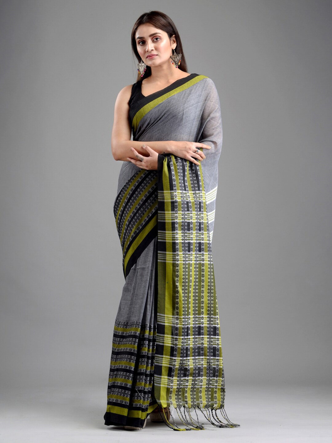 

Mitera Grey & Green Pure Cotton Saree