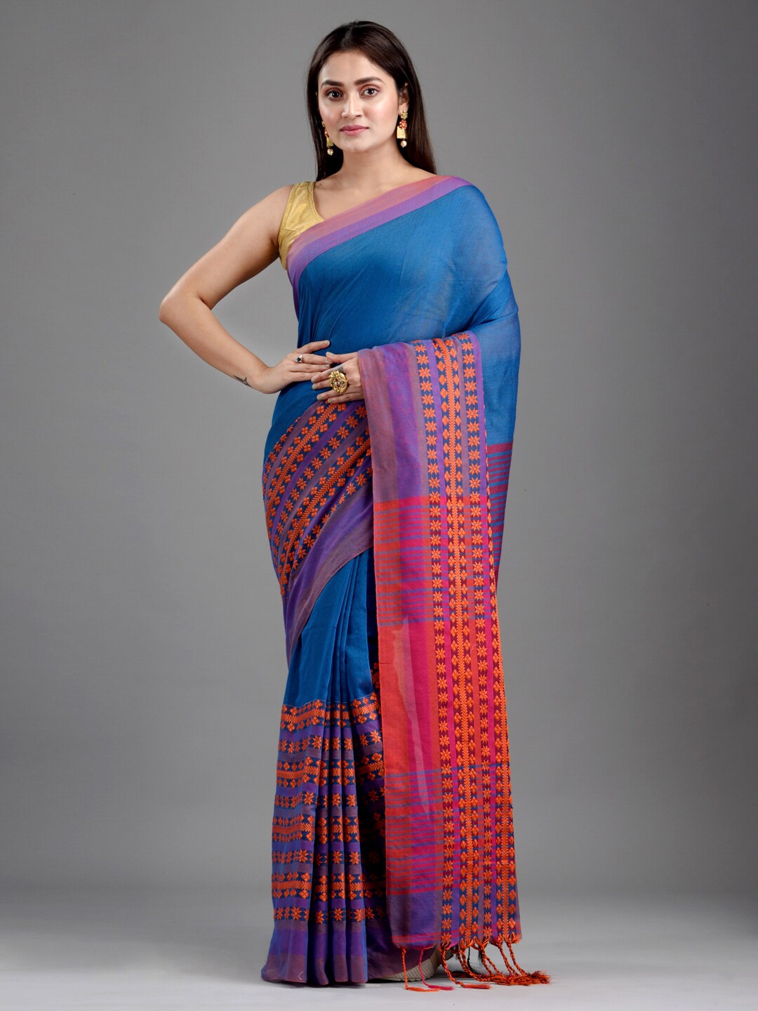 

Mitera Blue Pure Cotton Saree