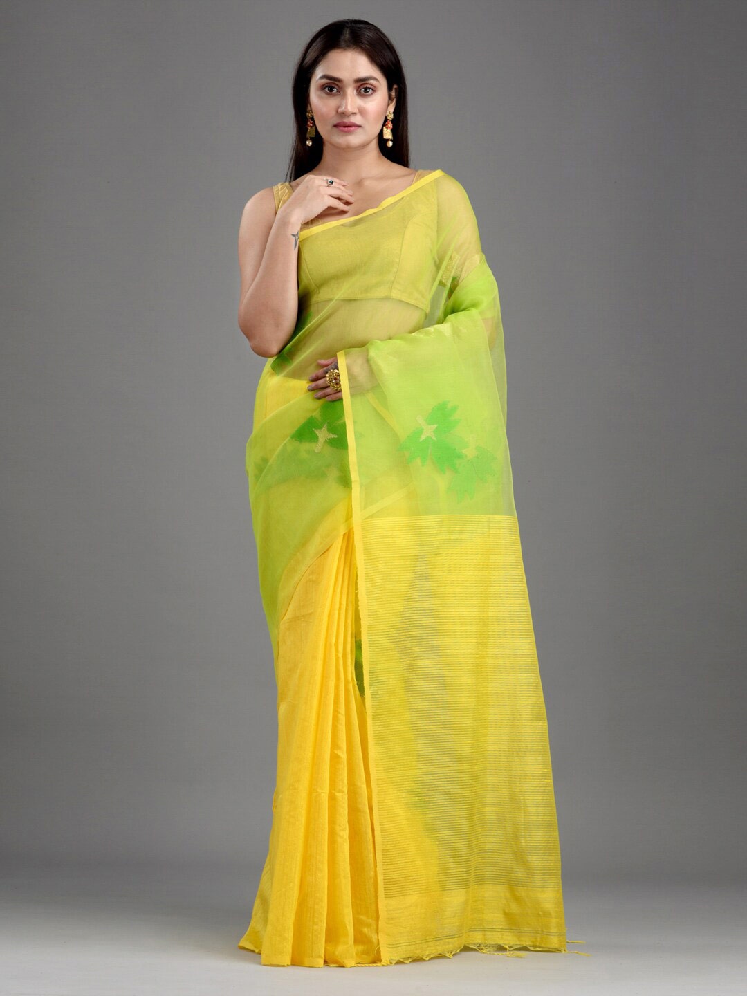 

Mitera Yellow & Green Floral Art Silk Saree