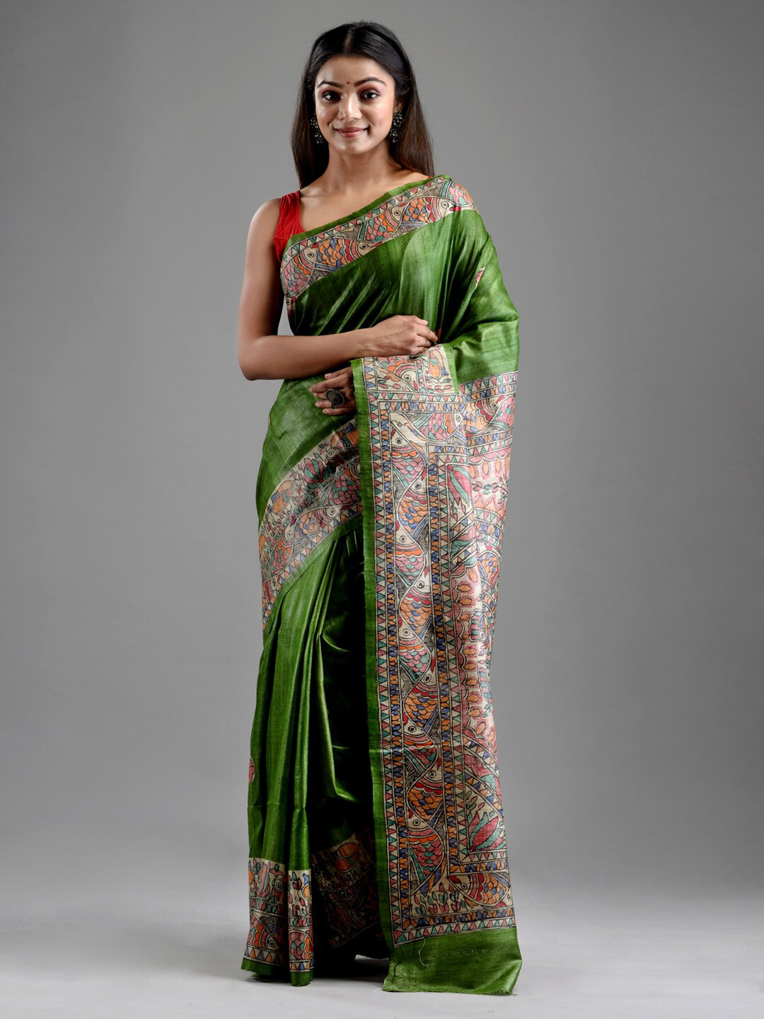 

Mitera Green & Beige Pure Silk Saree