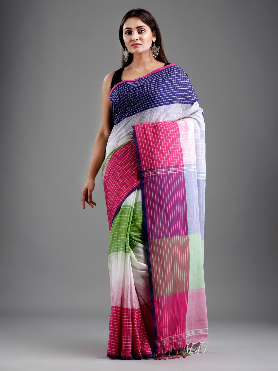 

Mitera Magenta & Blue Pure Cotton Saree