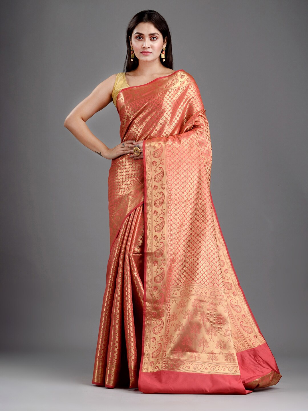 

Mitera Rust & Gold-Toned Ethnic Motifs Zari Art Silk Saree