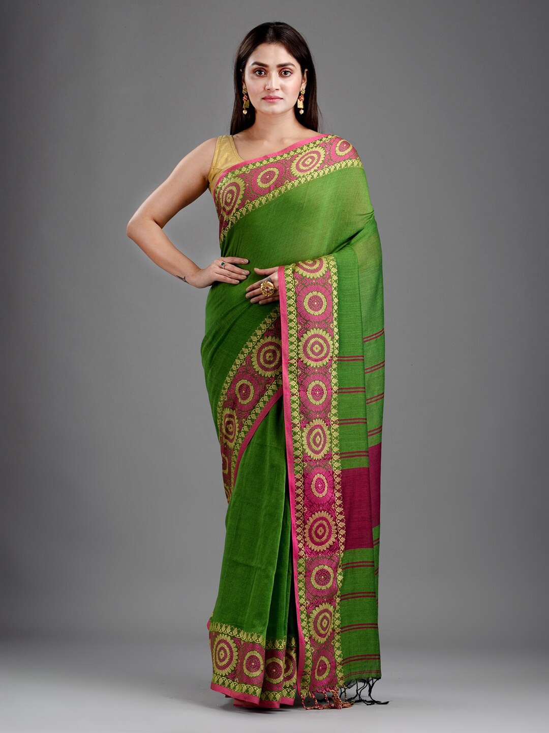 

Mitera Green & Magenta Pure Cotton Saree