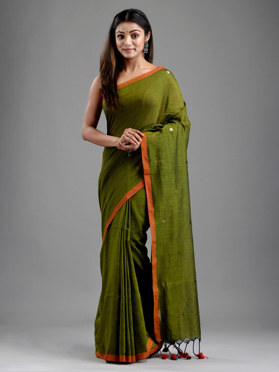 

Mitera Green & Rust Woven Design Pure Cotton Saree