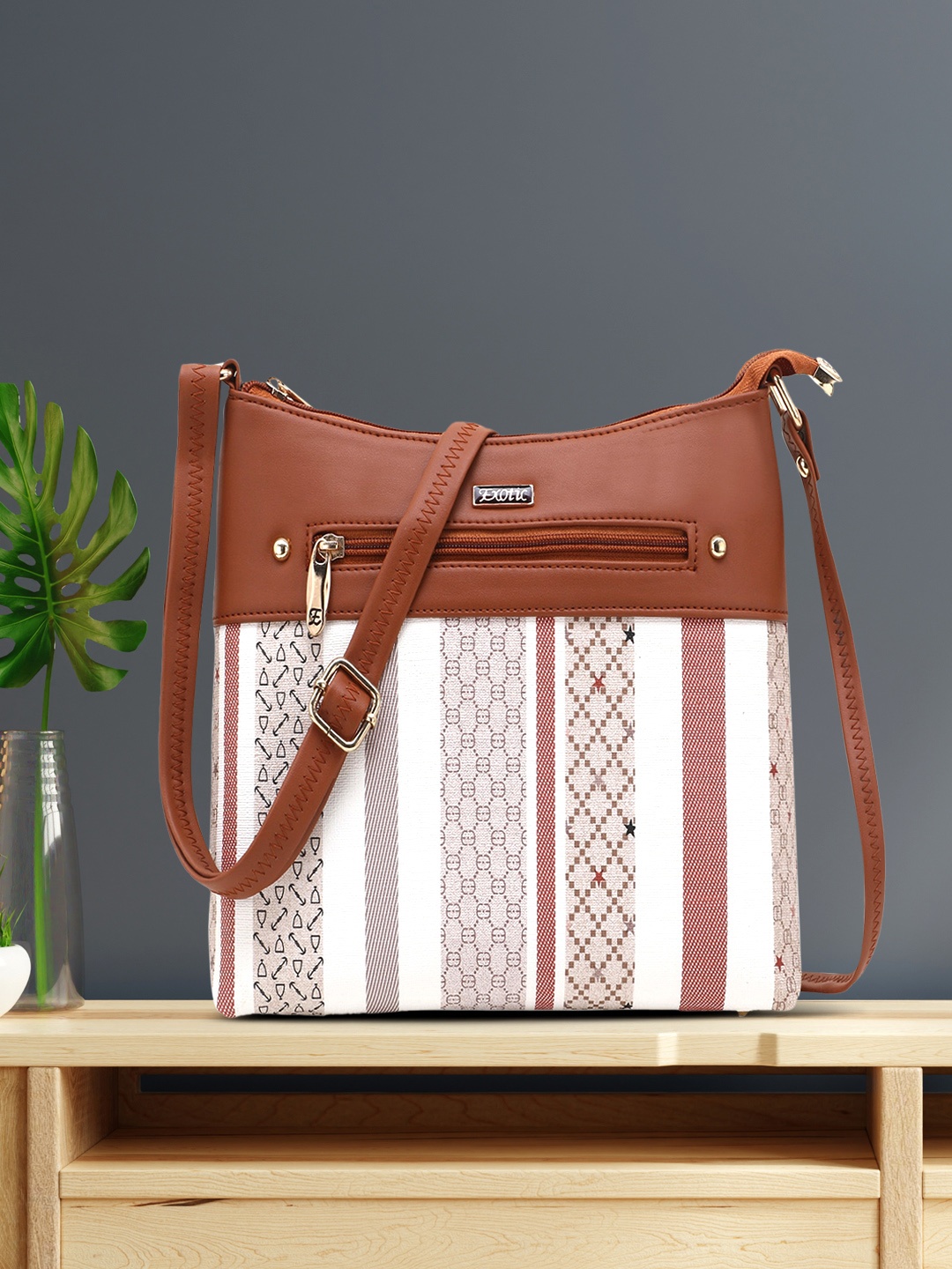 

Exotic White Striped PU Structured Sling Bag