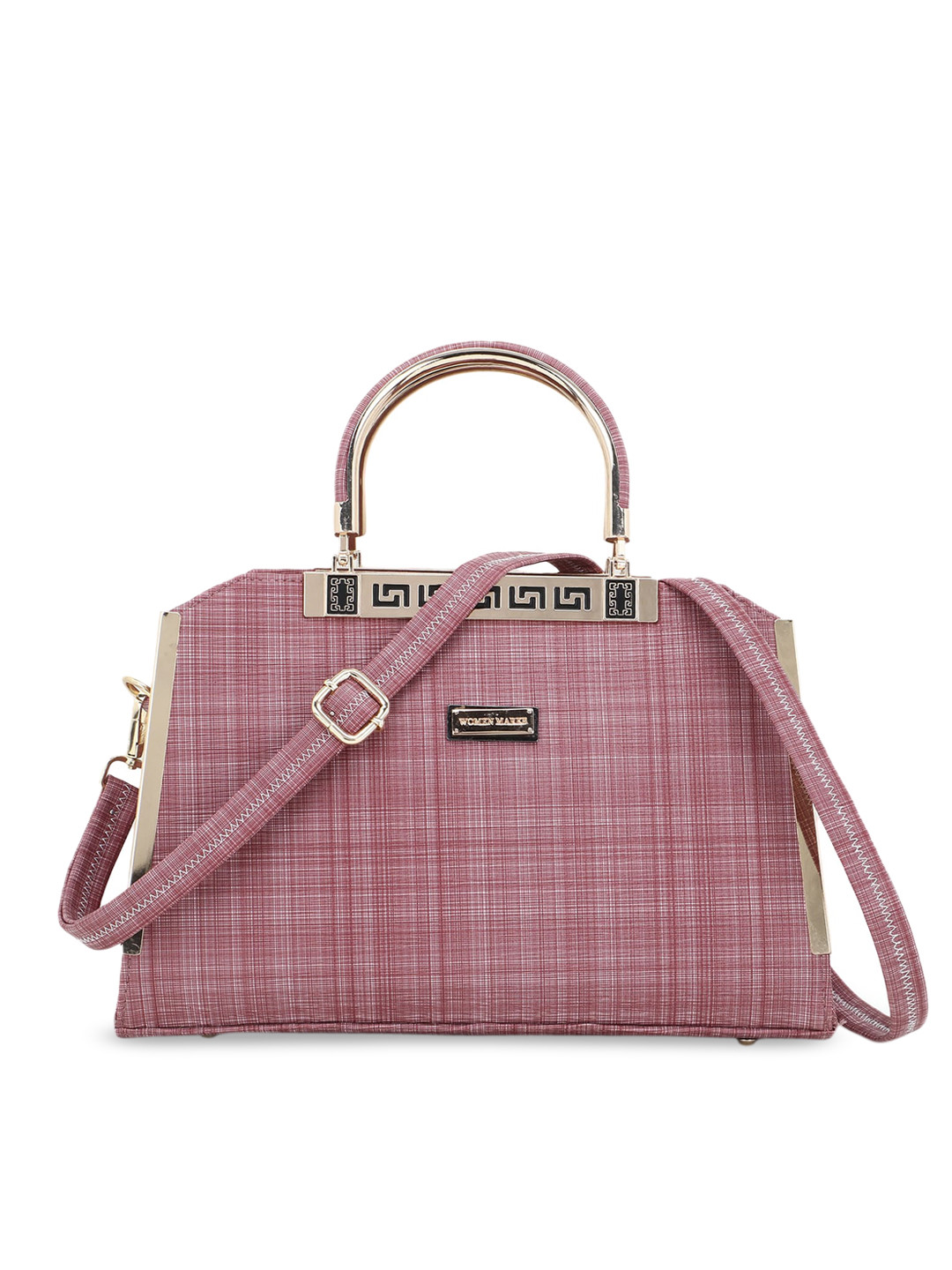 

WOMEN MARKS Pink Checked PU Structured Handheld Bag