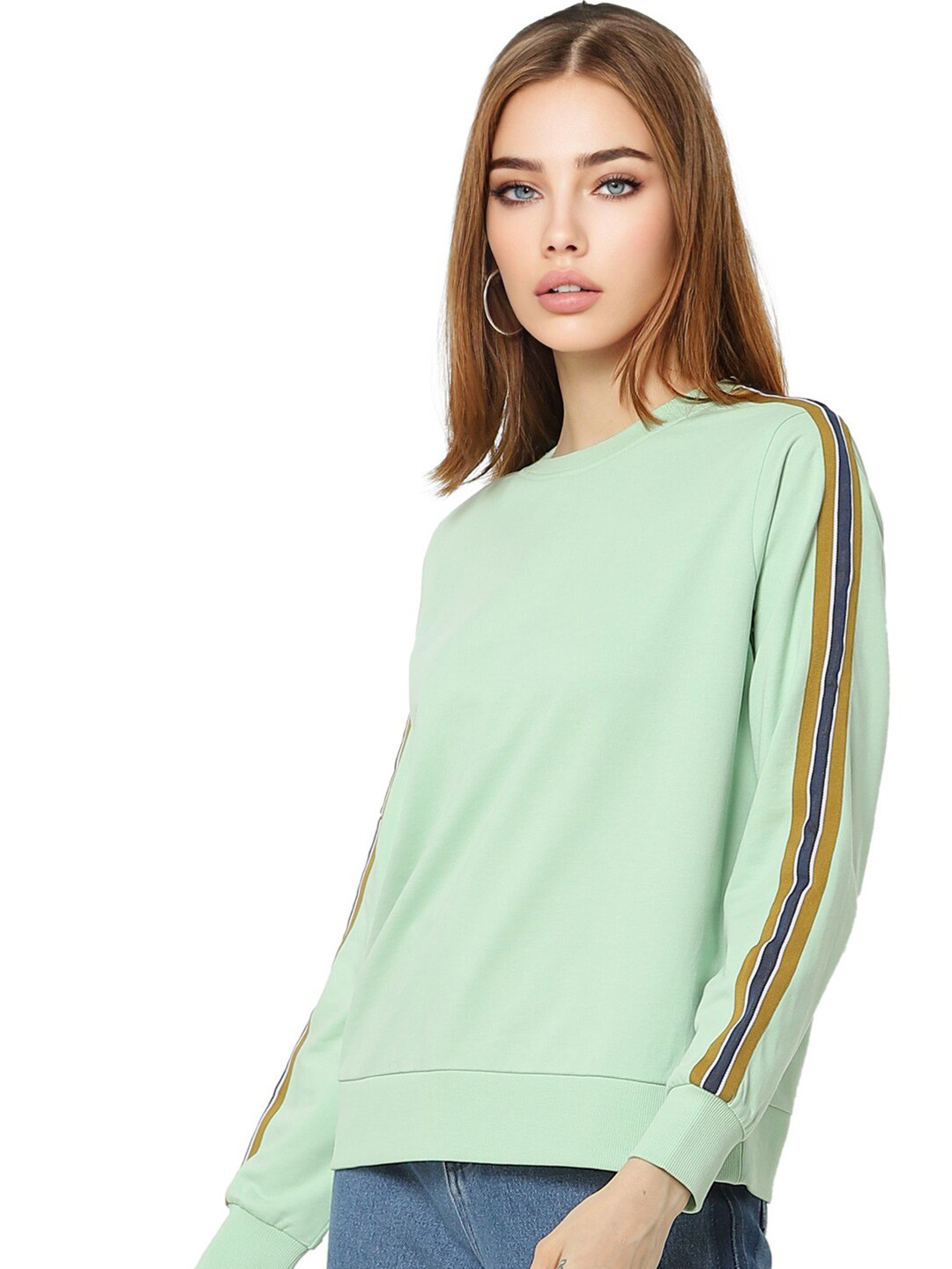 

ONLY Women Green Solid Round Neck Sweatshirt