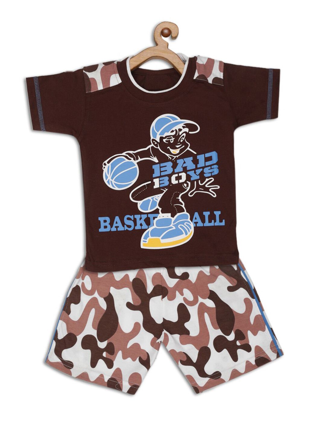 

JBN Creation Boys Maroon & White Printed Pure Cotton T-shirt with Shorts