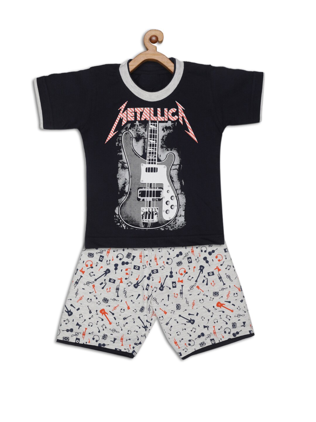 

JBN Creation Boys Black & Grey Printed T-shirt with Shorts