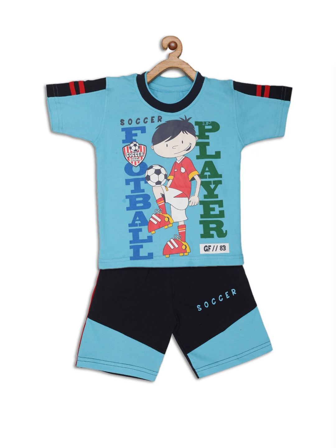 

JBN Creation Boys Blue & Black Printed Pure Cotton T-Shirt With Shorts