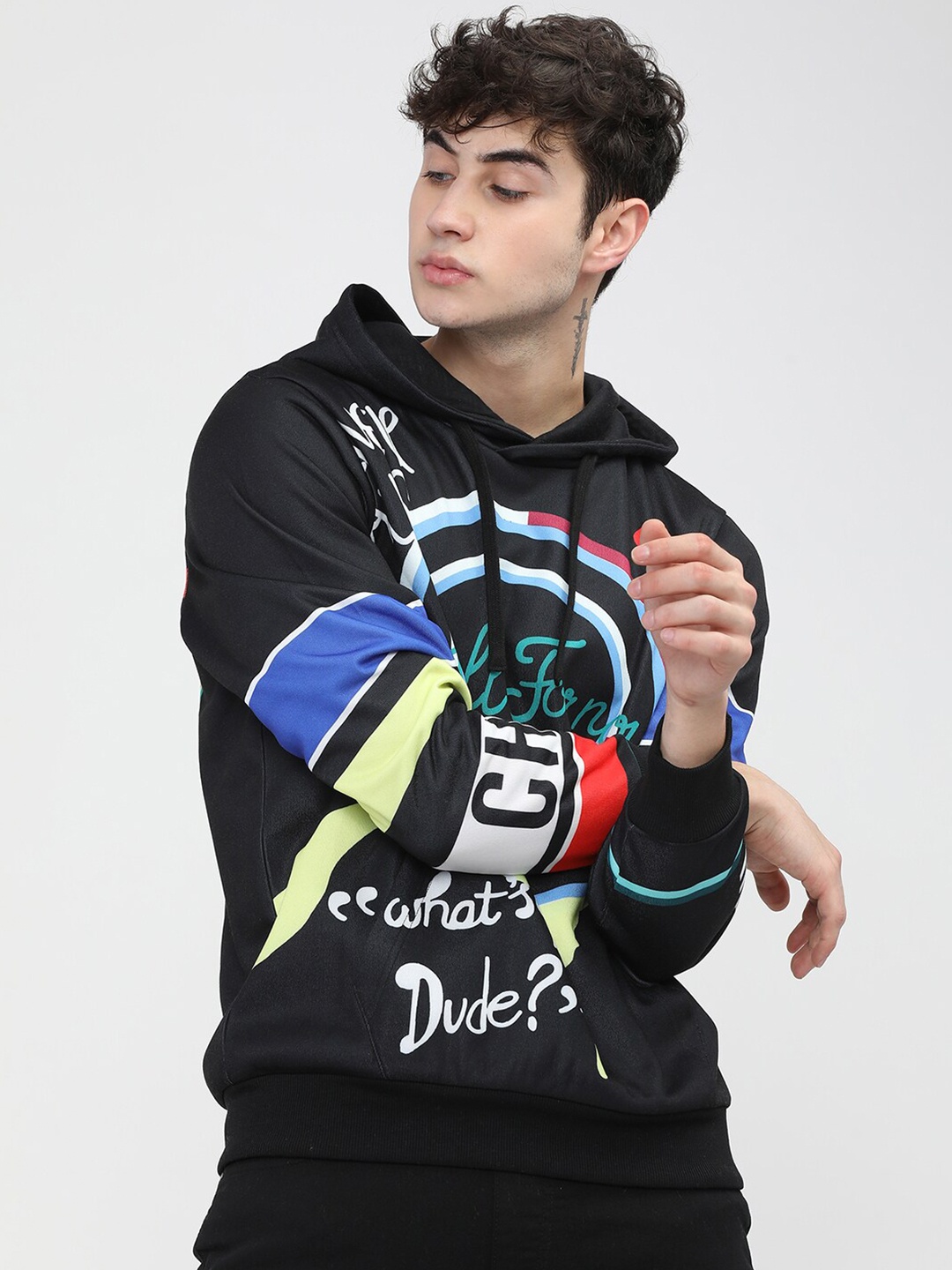 

HIGHLANDER Men Black Printed Hooded Sweatshirt