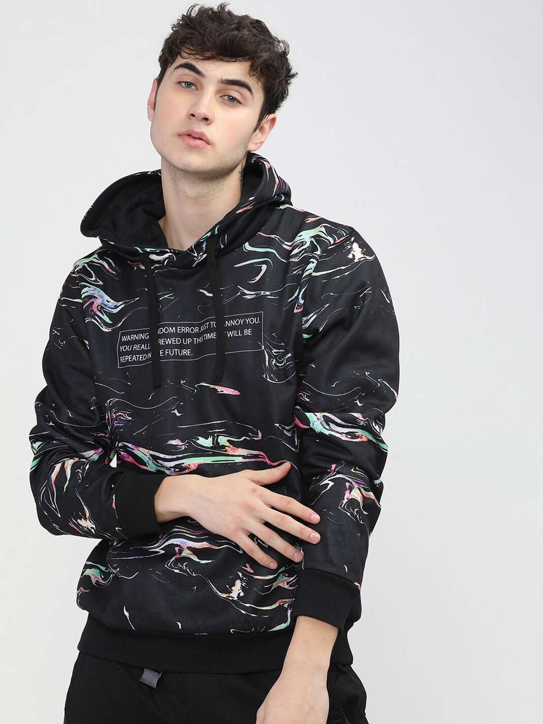 

HIGHLANDER Men Black Printed Hooded Sweatshirt
