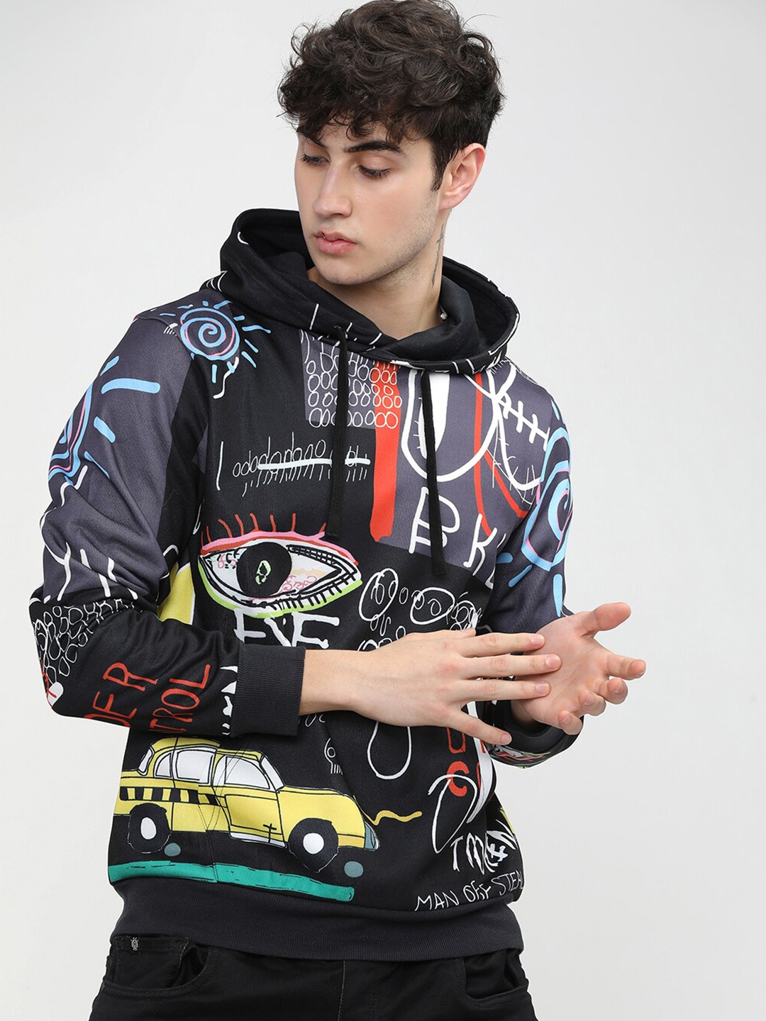 

HIGHLANDER Men Black Printed Hooded Sweatshirt
