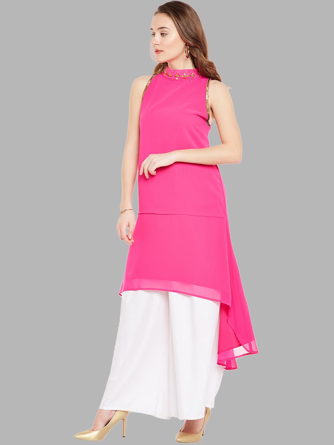 

Bitterlime Women Magenta Halter Neck High-Low Kurta