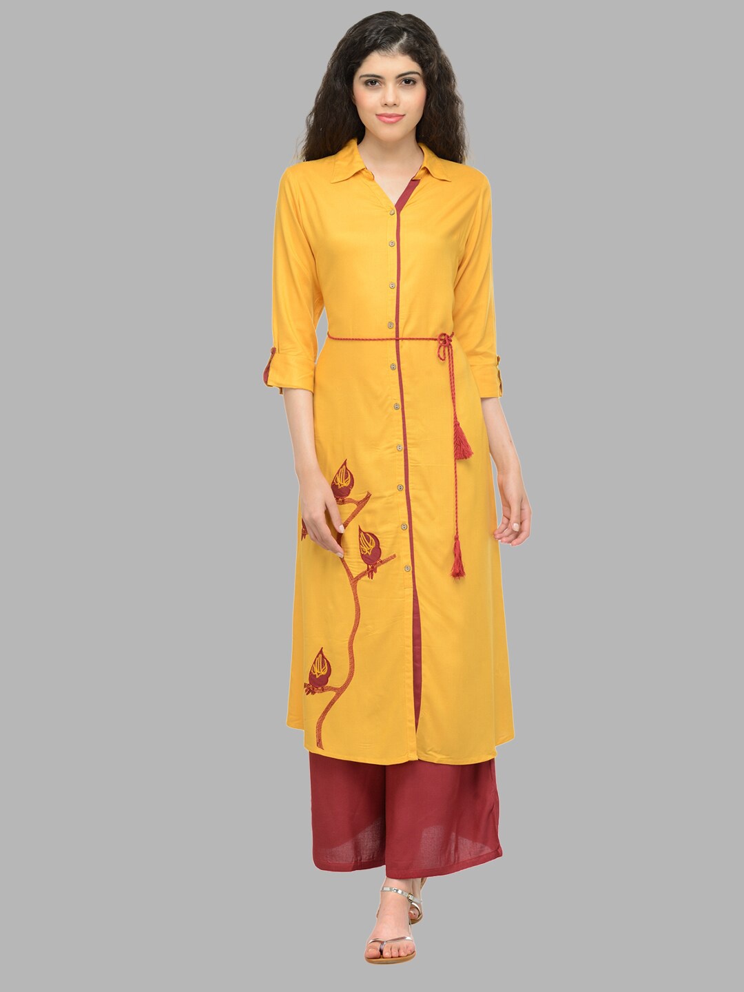 

Bitterlime Women Mustard Yellow Floral Printed Floral Kurta
