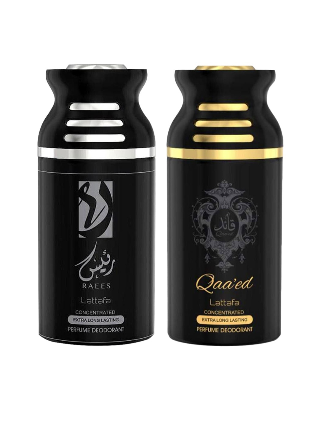 

Lattafa Set Of 2 Raees & Qaeed Perfumed Deodorant Body Spray, Black