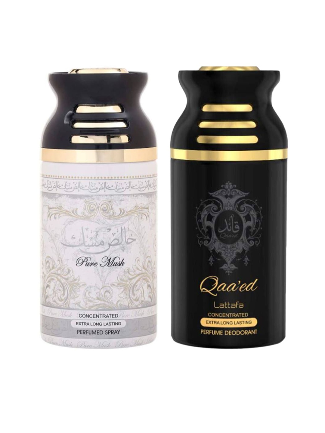 

Lattafa Set of 2 Pure Musk & Qaeed Perfumed Deodorant BodySpray, White